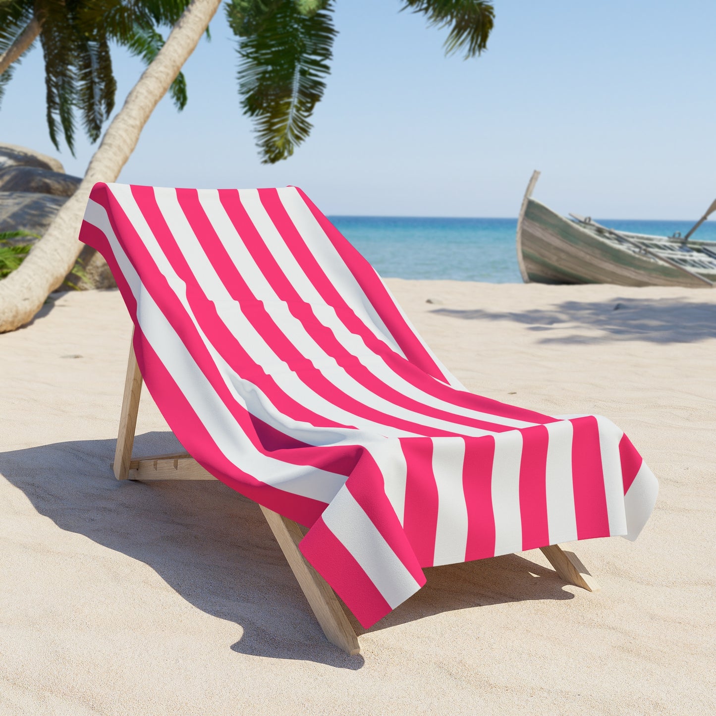Hot Pink and White Striped Beach Towel