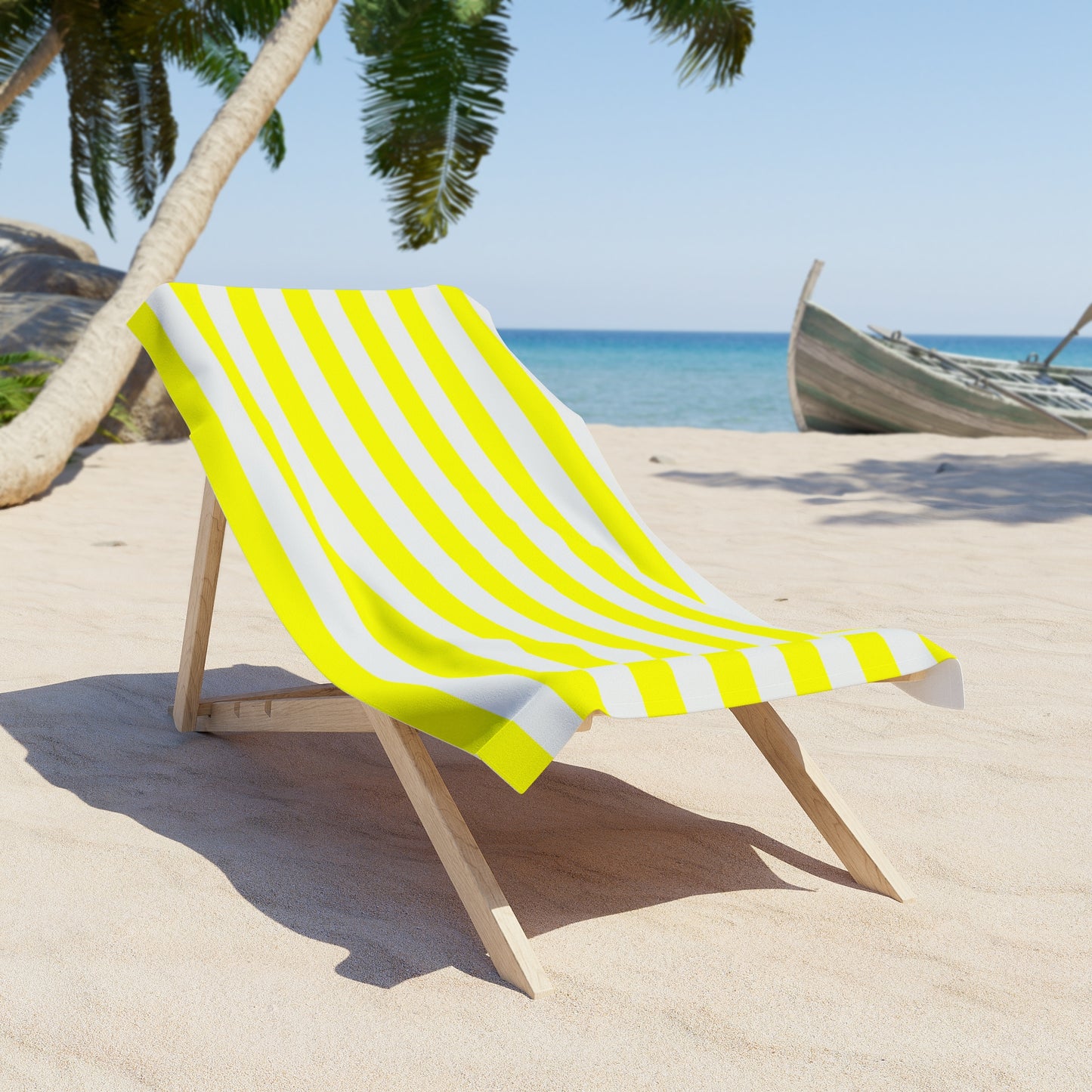 Yellow and White Striped Beach Towel