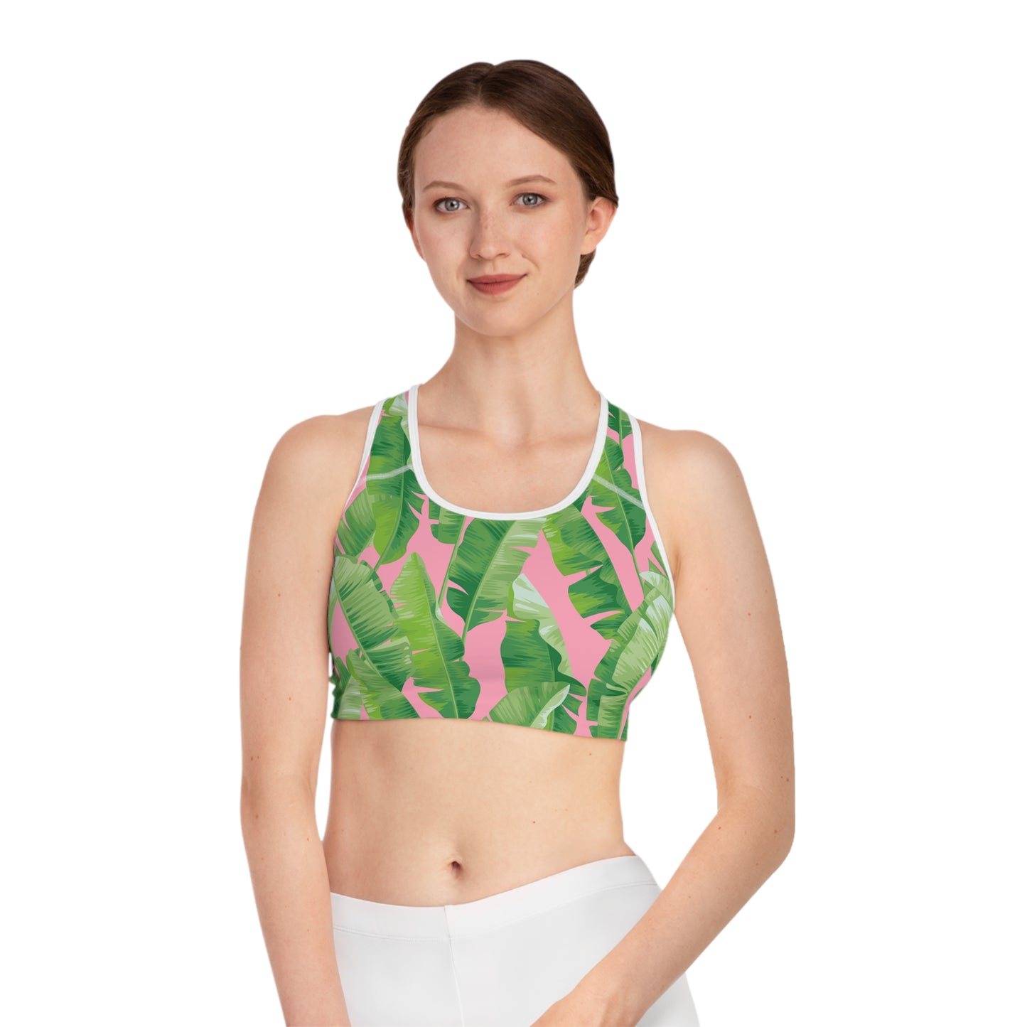 Banana Leaf on Pink Sports Bra