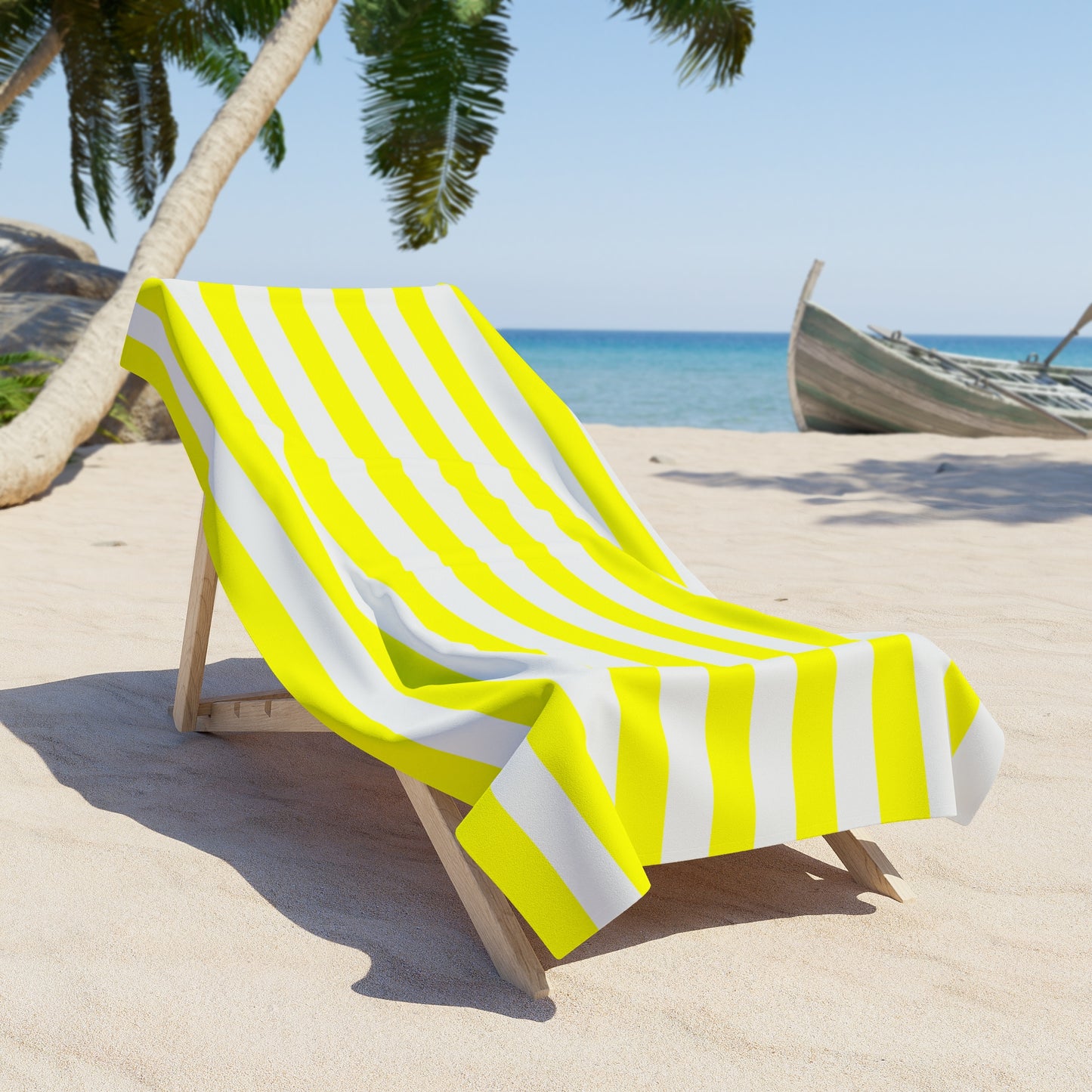 Yellow and White Striped Beach Towel