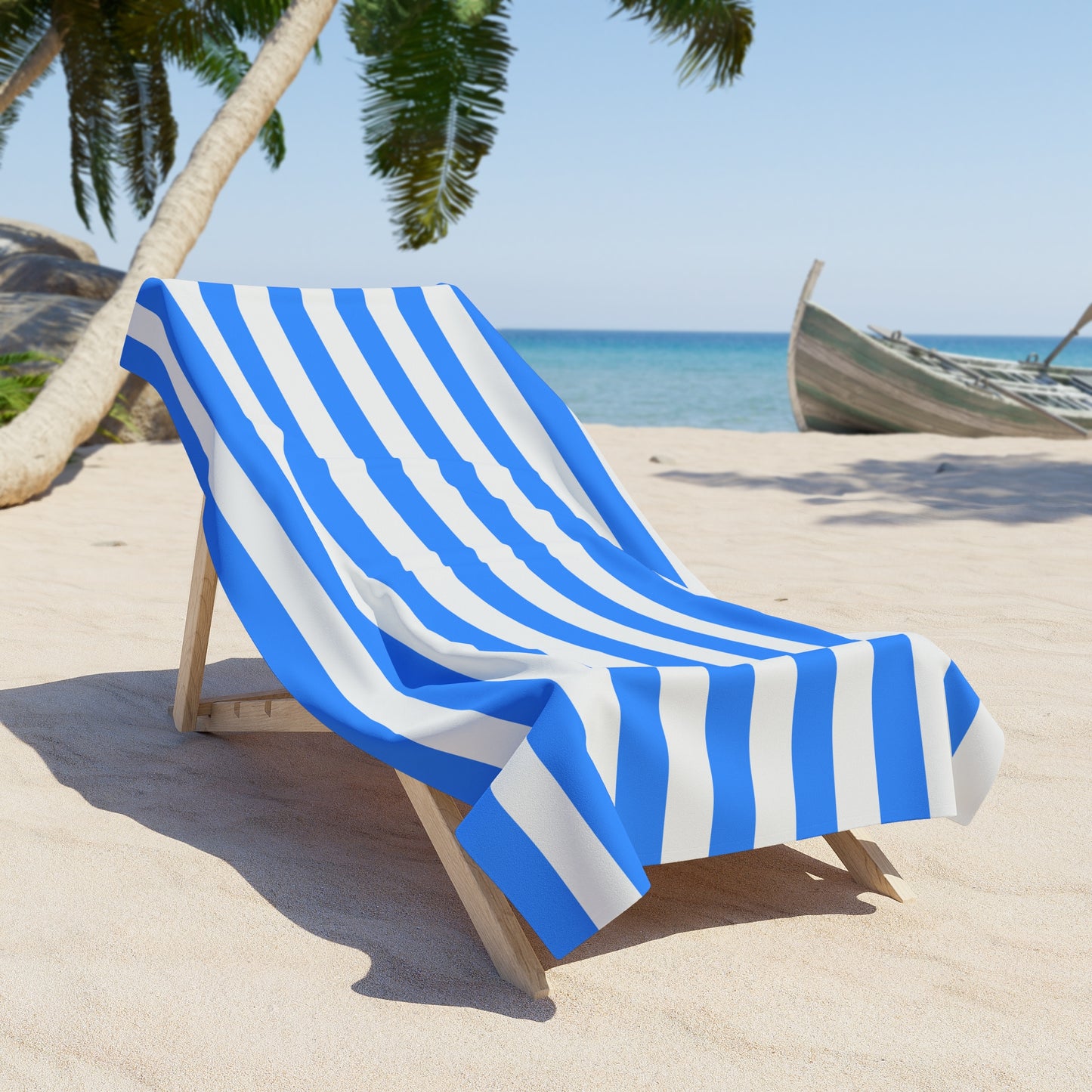 Blue and White Striped Beach Towel