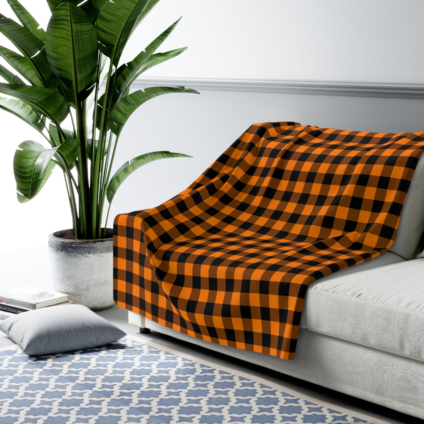 Halloween Plaid with Sherpa Back Throw