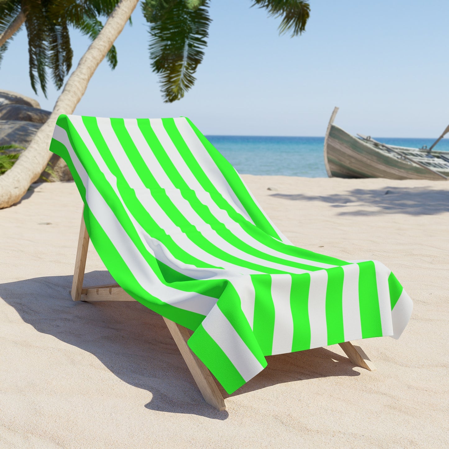 Lime Green and White Striped Beach Towel