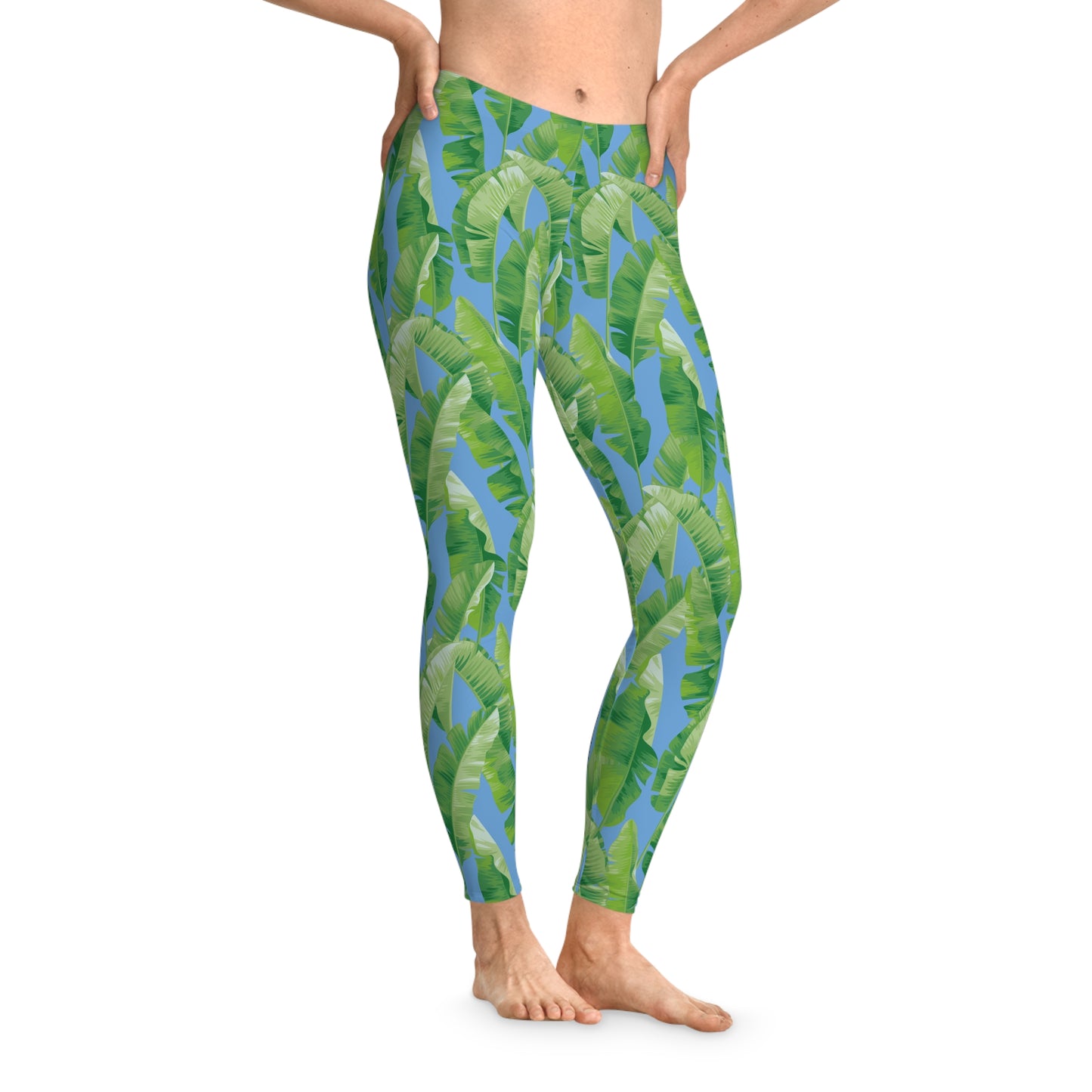 Banana Leaf on Blue Leggings