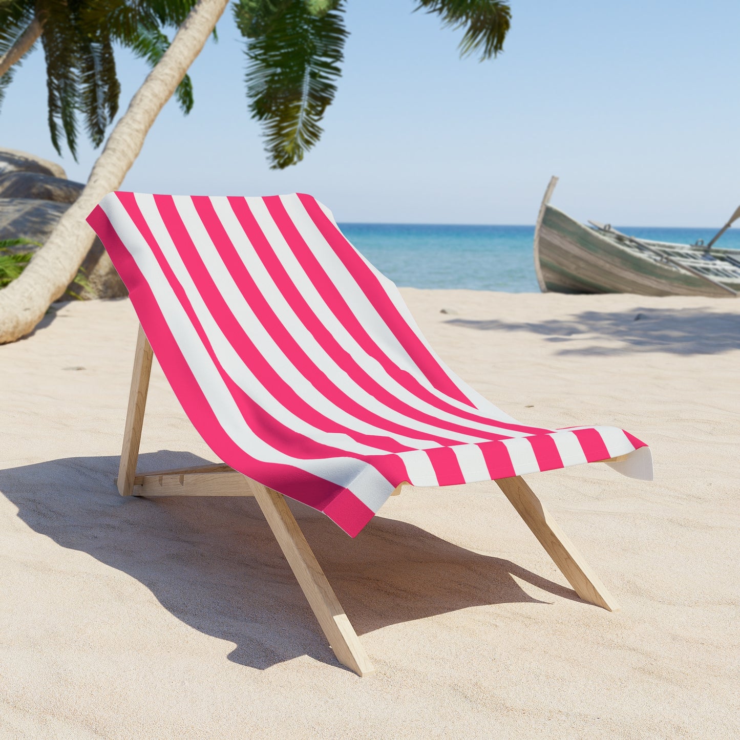 Hot Pink and White Striped Beach Towel