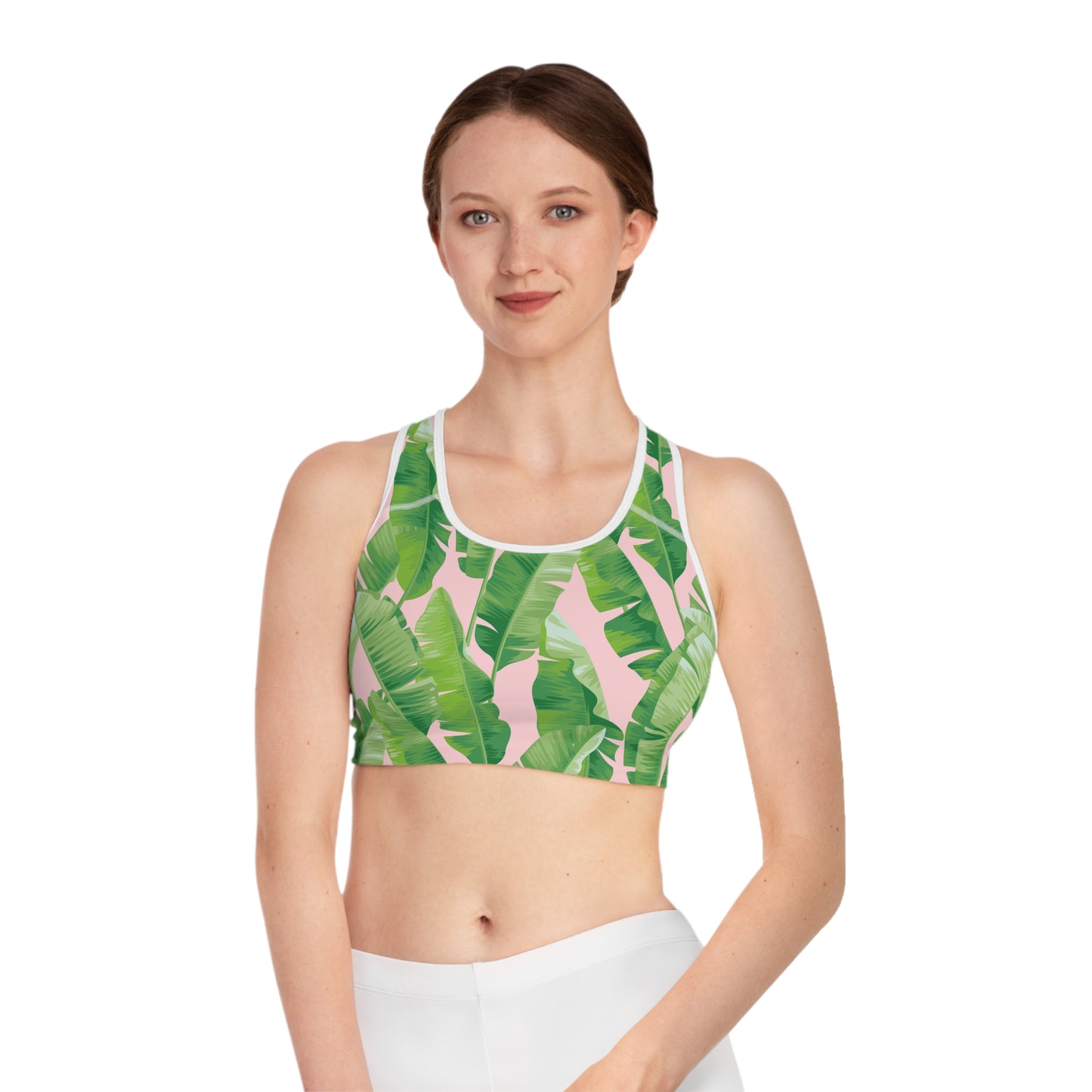 Banana Leaf on Light Pink Sports Bra