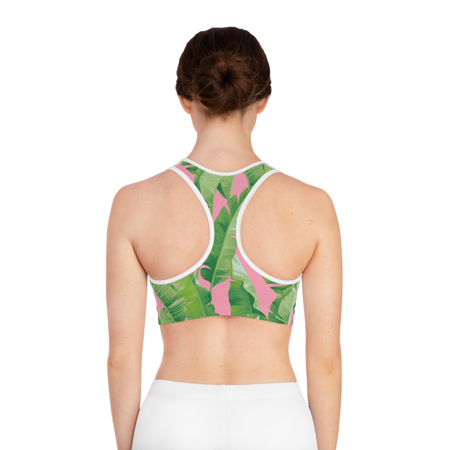 Banana Leaf on Pink Sports Bra