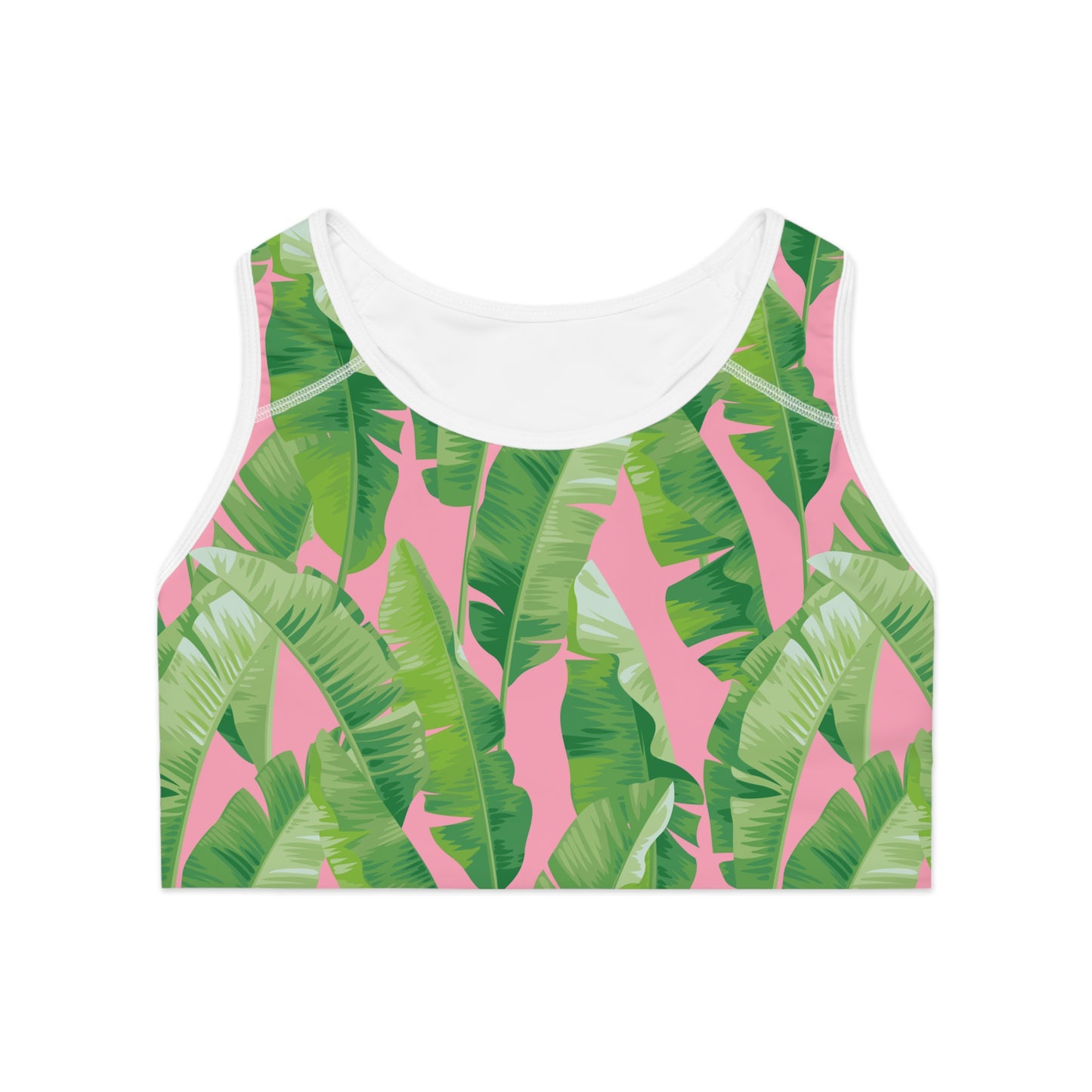 Banana Leaf on Pink Sports Bra