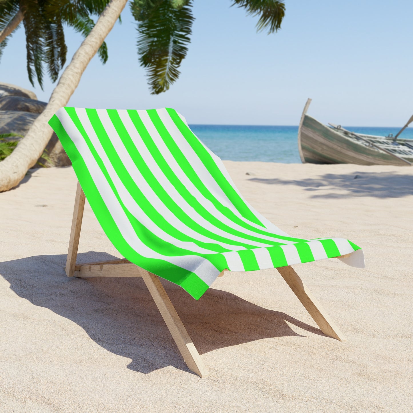 Lime Green and White Striped Beach Towel
