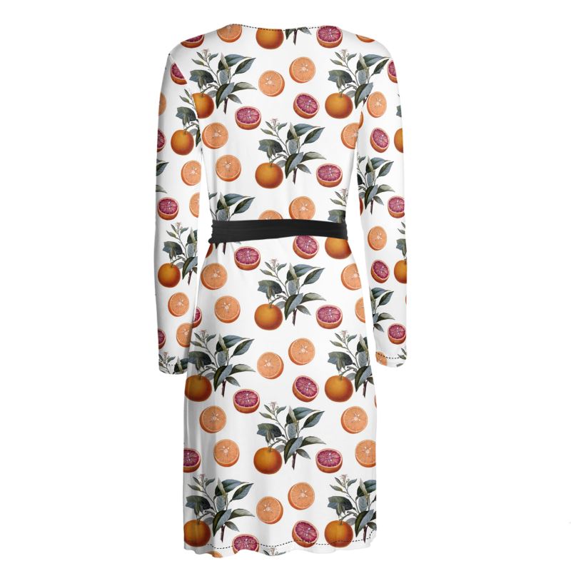 Citrus Botanical Print Wrap Dress