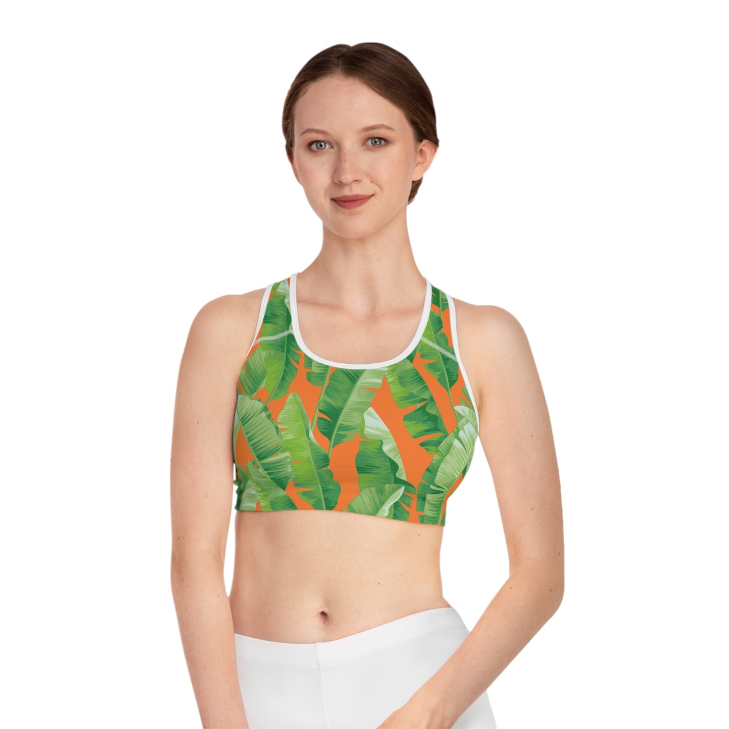 Banana Leaf on Orange Sports Bra