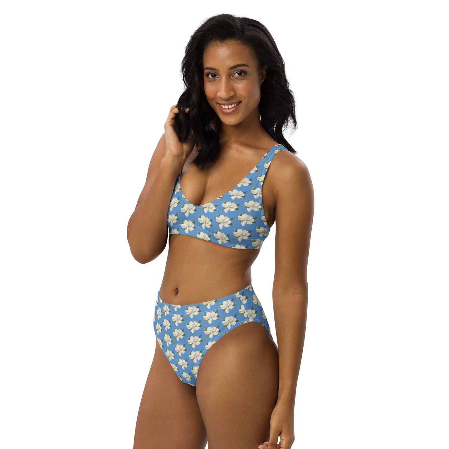 Blue Magnolia Print Bikini