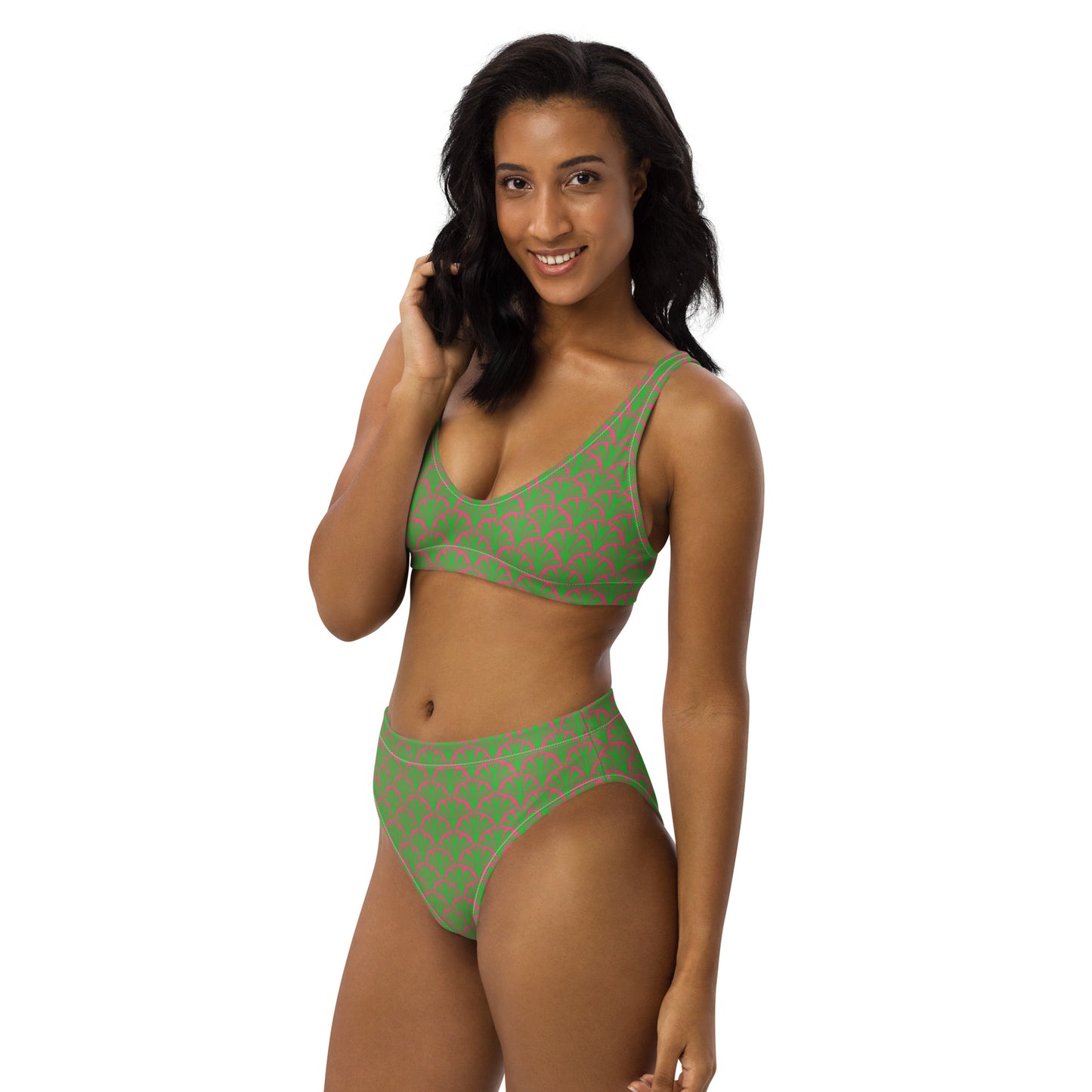 Pink and Green Palm Print Bikini