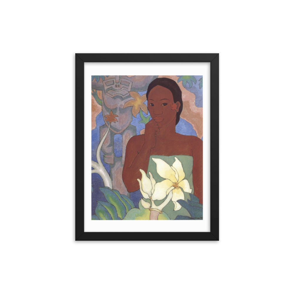 Polynesian Woman and Tiki Framed Print
