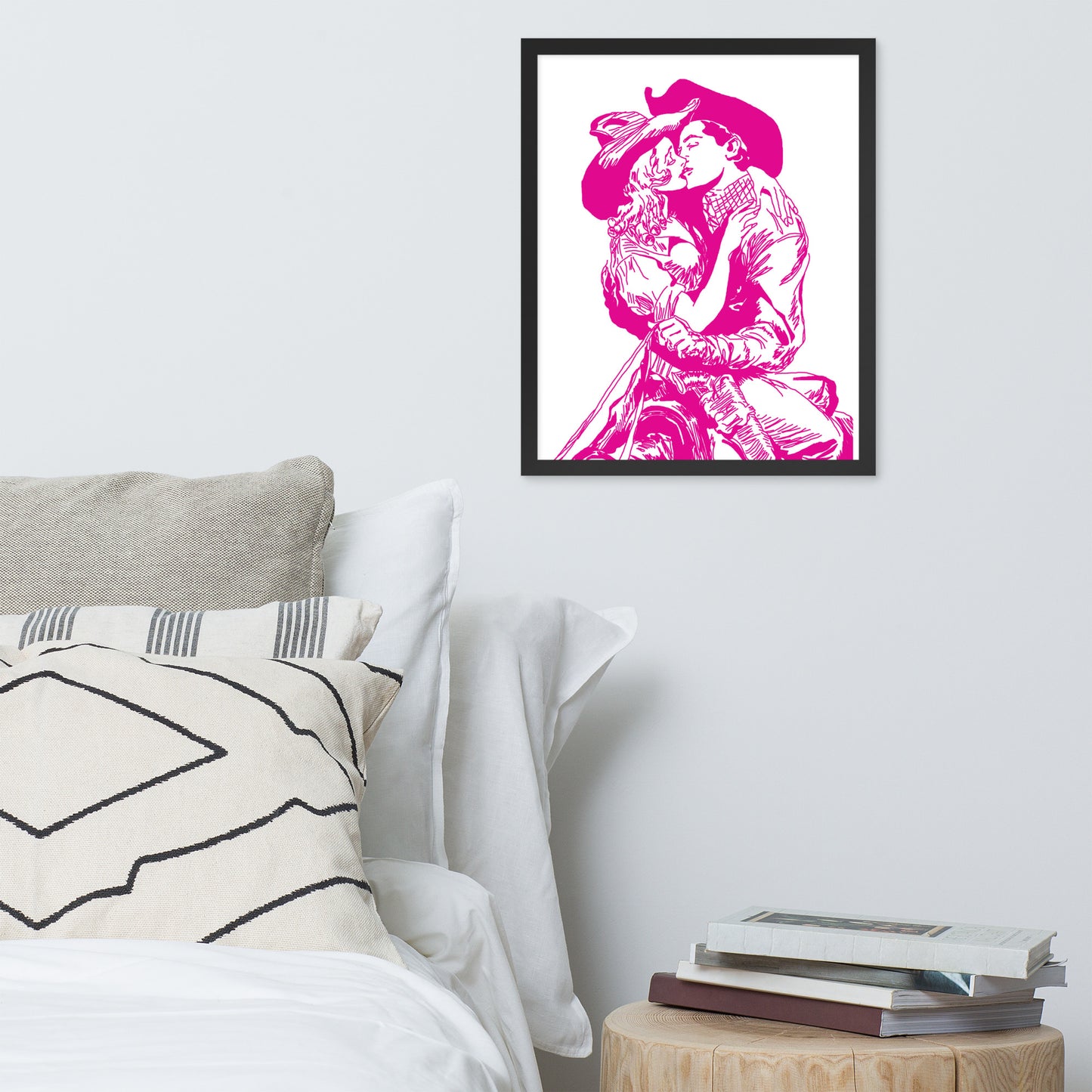 Cowgirl and Cowboy Kiss Framed Print