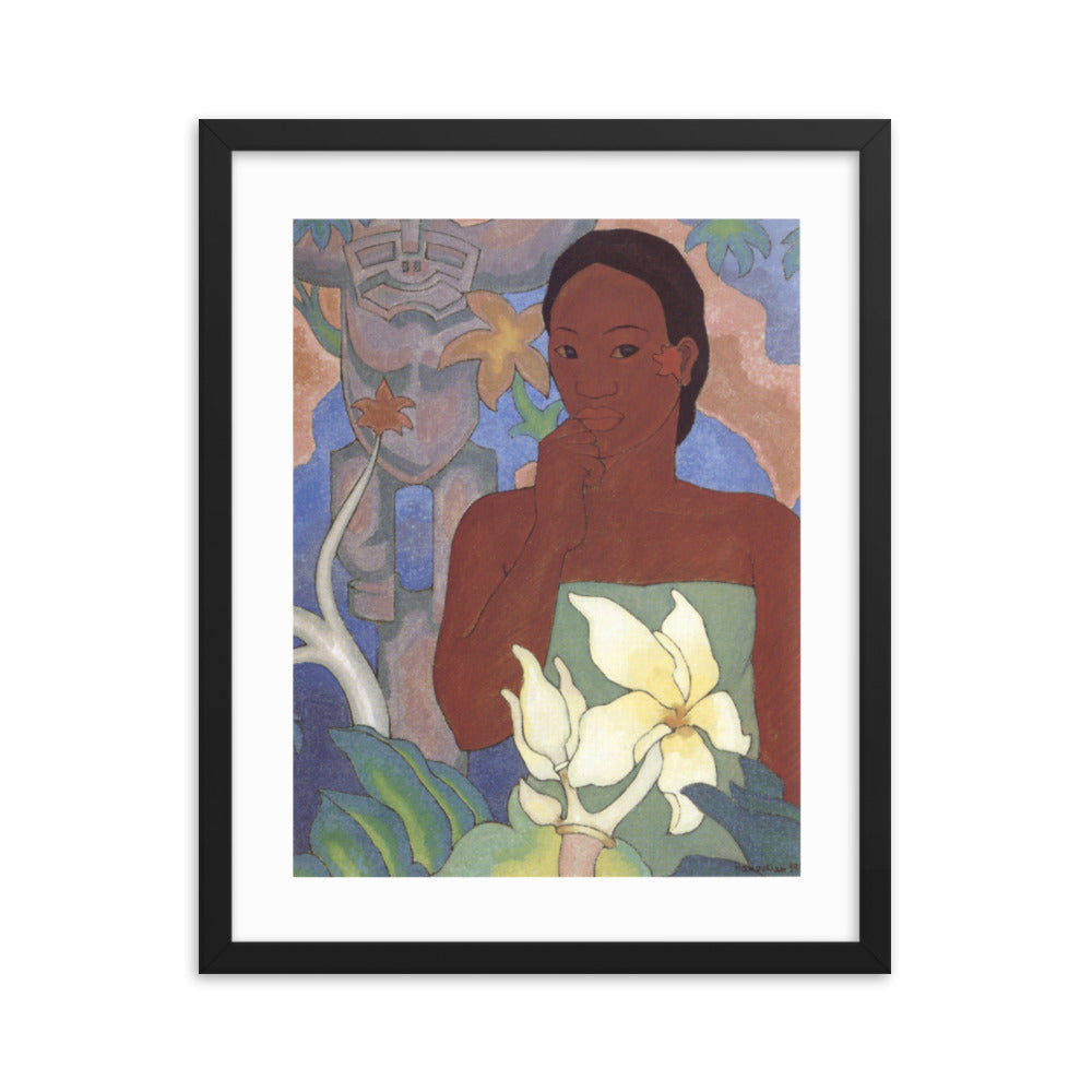 Polynesian Woman and Tiki Framed Print