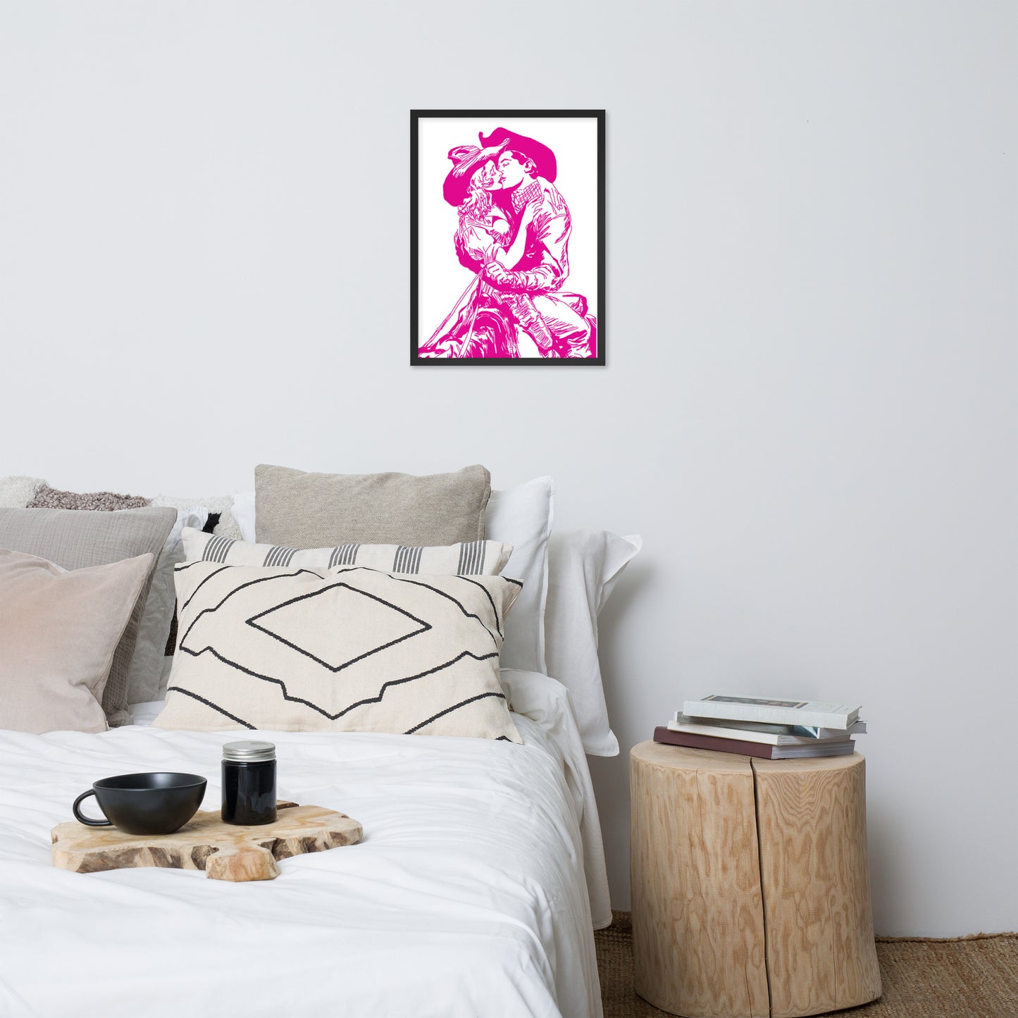 Cowgirl and Cowboy Kiss Framed Print