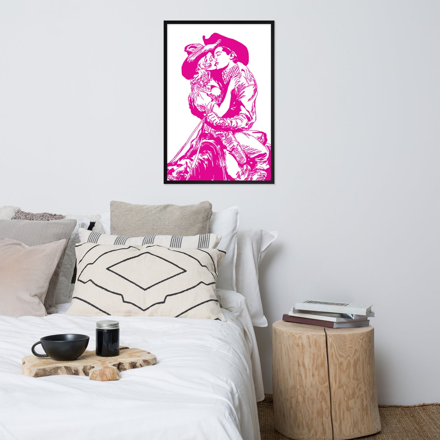 Cowgirl and Cowboy Kiss Framed Print
