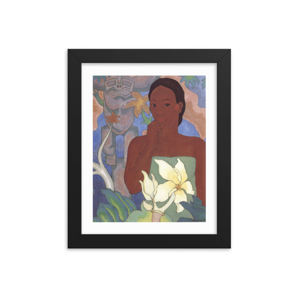 Polynesian Woman and Tiki Framed Print