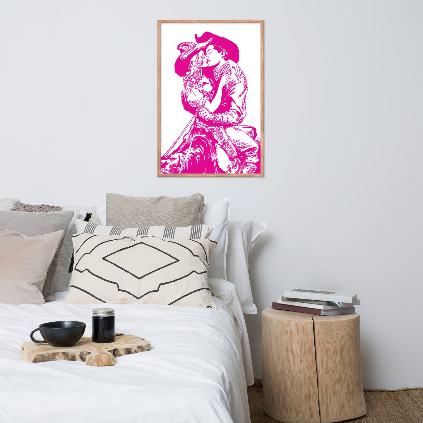 Cowgirl and Cowboy Kiss Framed Print