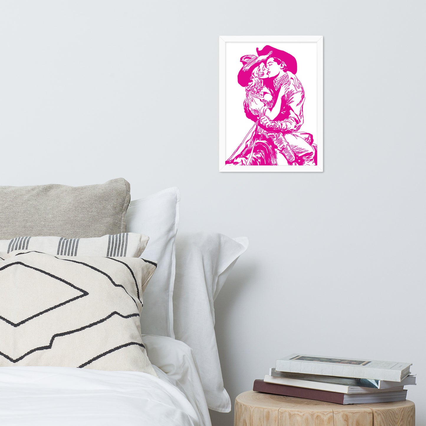 Cowgirl and Cowboy Kiss Framed Print
