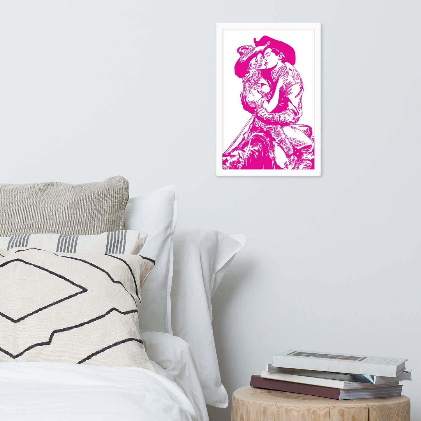 Cowgirl and Cowboy Kiss Framed Print