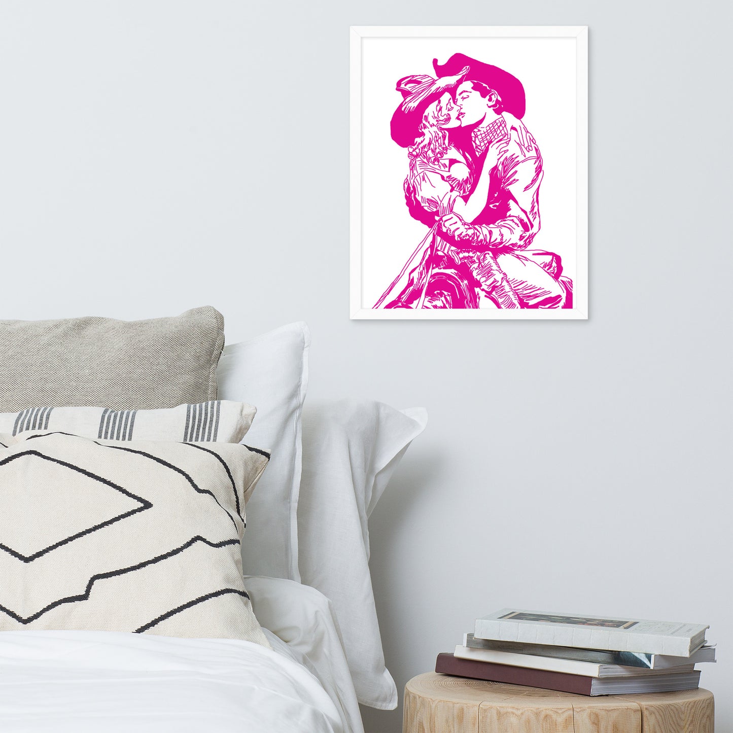 Cowgirl and Cowboy Kiss Framed Print