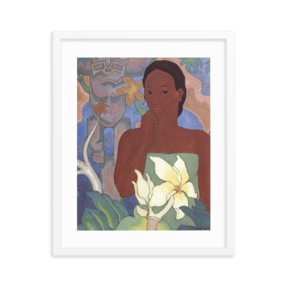 Polynesian Woman and Tiki Framed Print