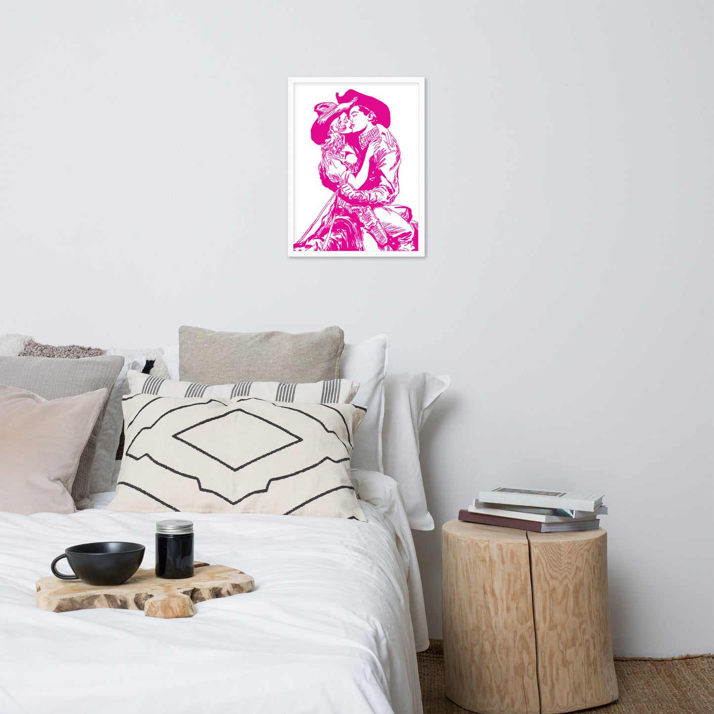 Cowgirl and Cowboy Kiss Framed Print