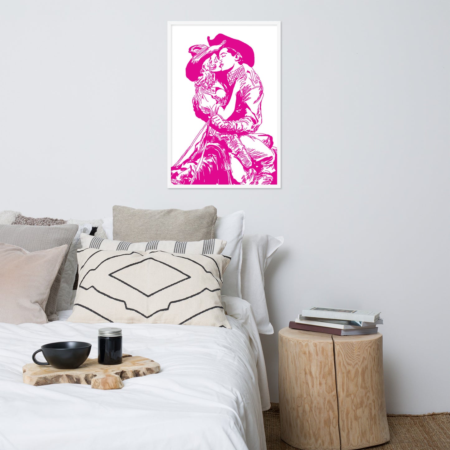 Cowgirl and Cowboy Kiss Framed Print