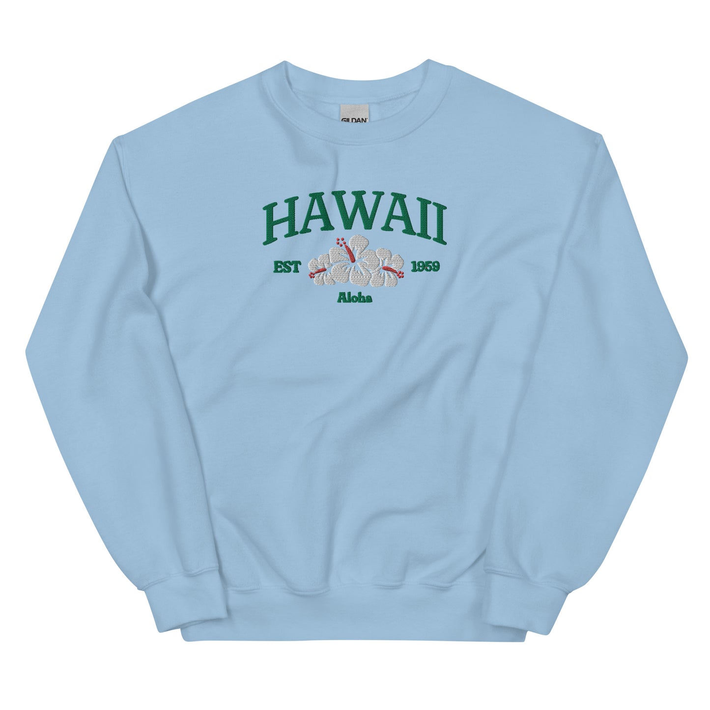 Hawaii Embroidered Sweatshirt in Dark Green/White