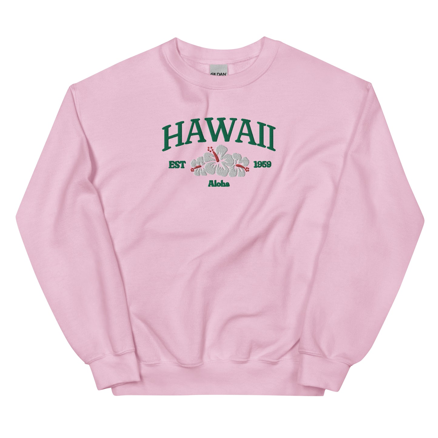 Hawaii Embroidered Sweatshirt in Dark Green/White