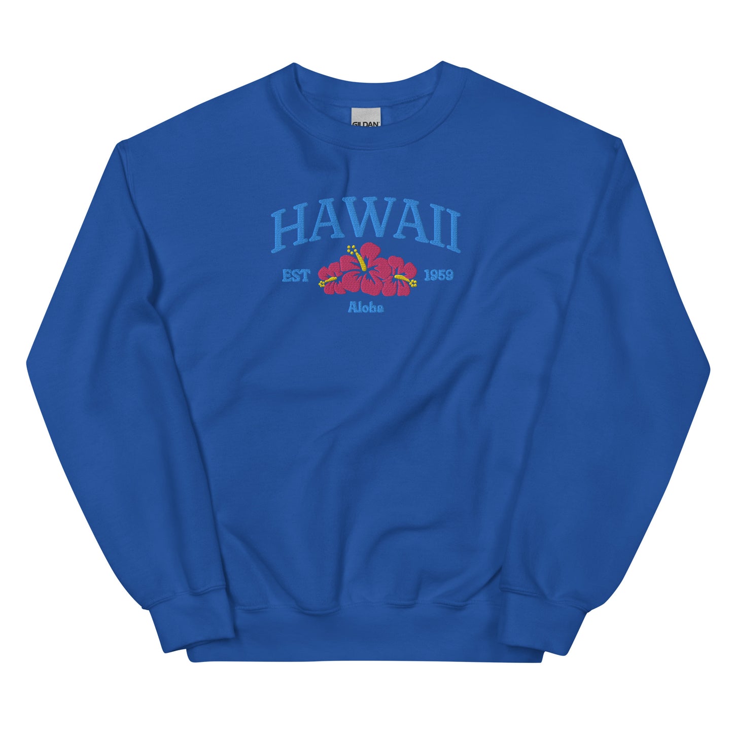 Hawaii Embroidered Sweatshirt in Blue/Pink