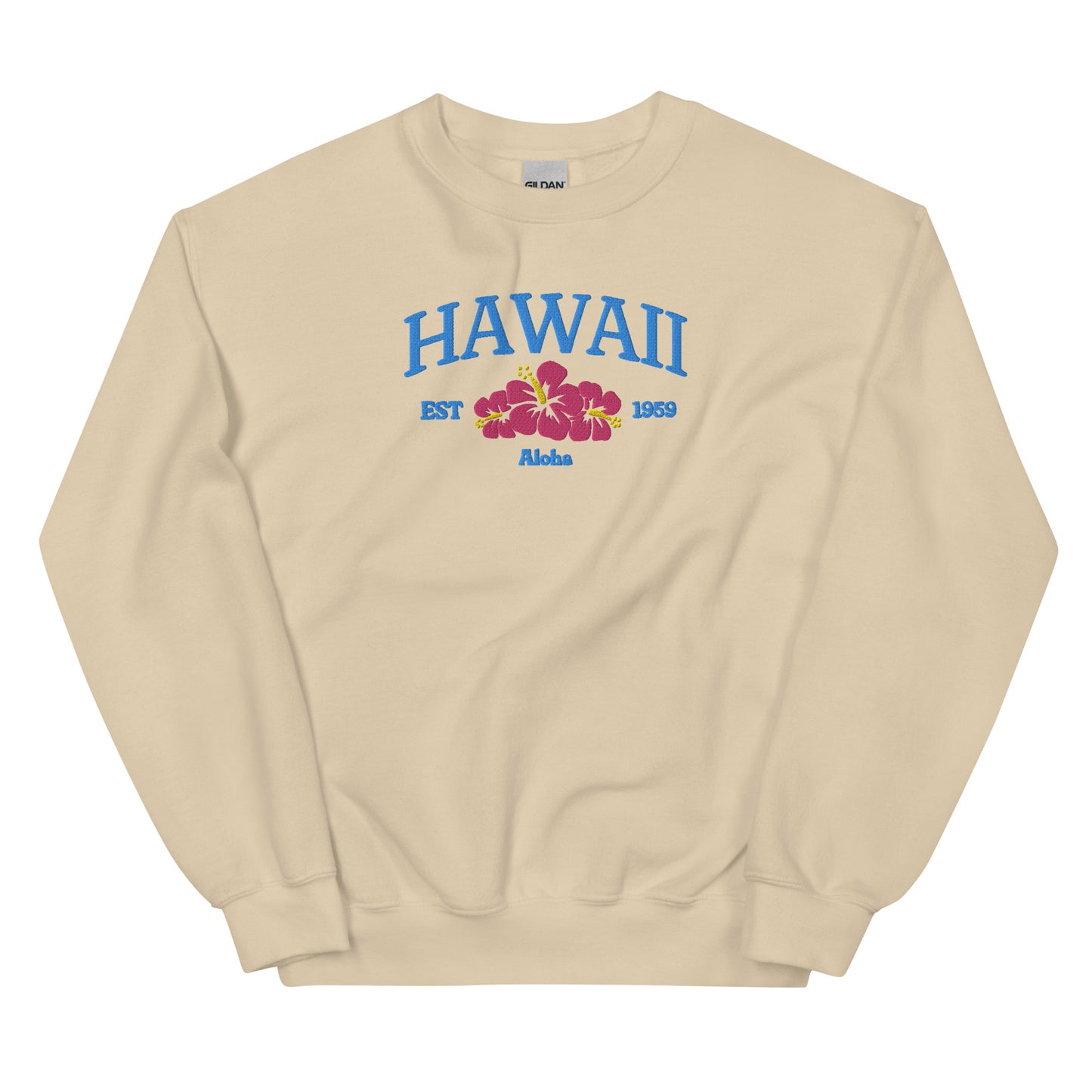 Hawaii Embroidered Sweatshirt in Blue/Pink