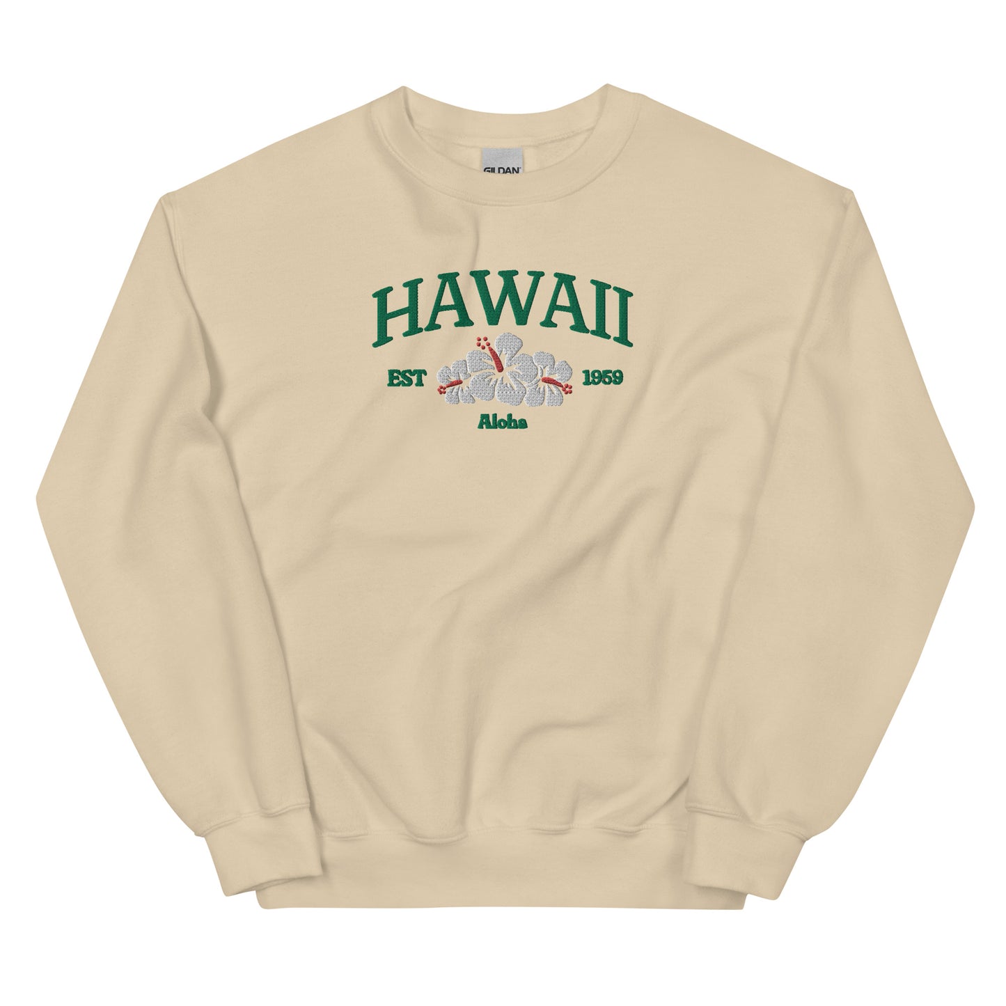 Hawaii Embroidered Sweatshirt in Dark Green/White