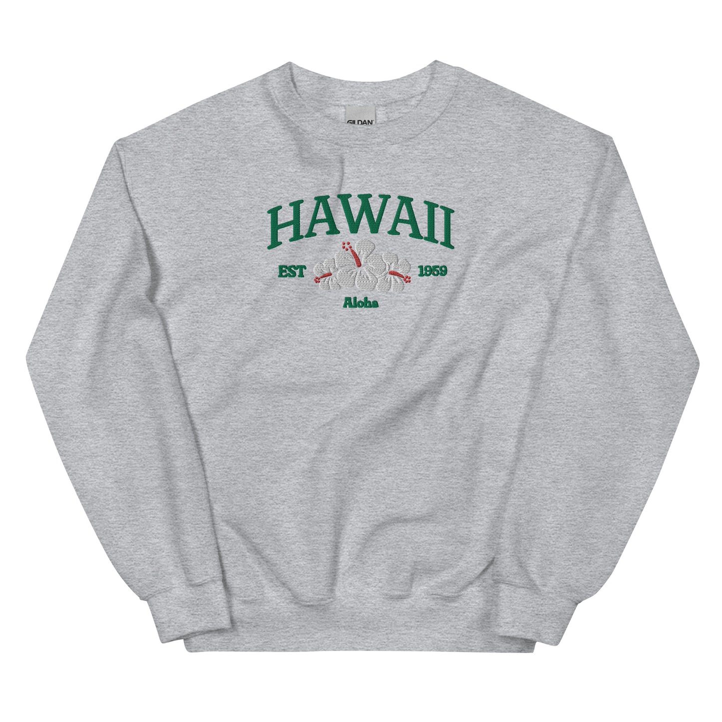 Hawaii Embroidered Sweatshirt in Dark Green/White