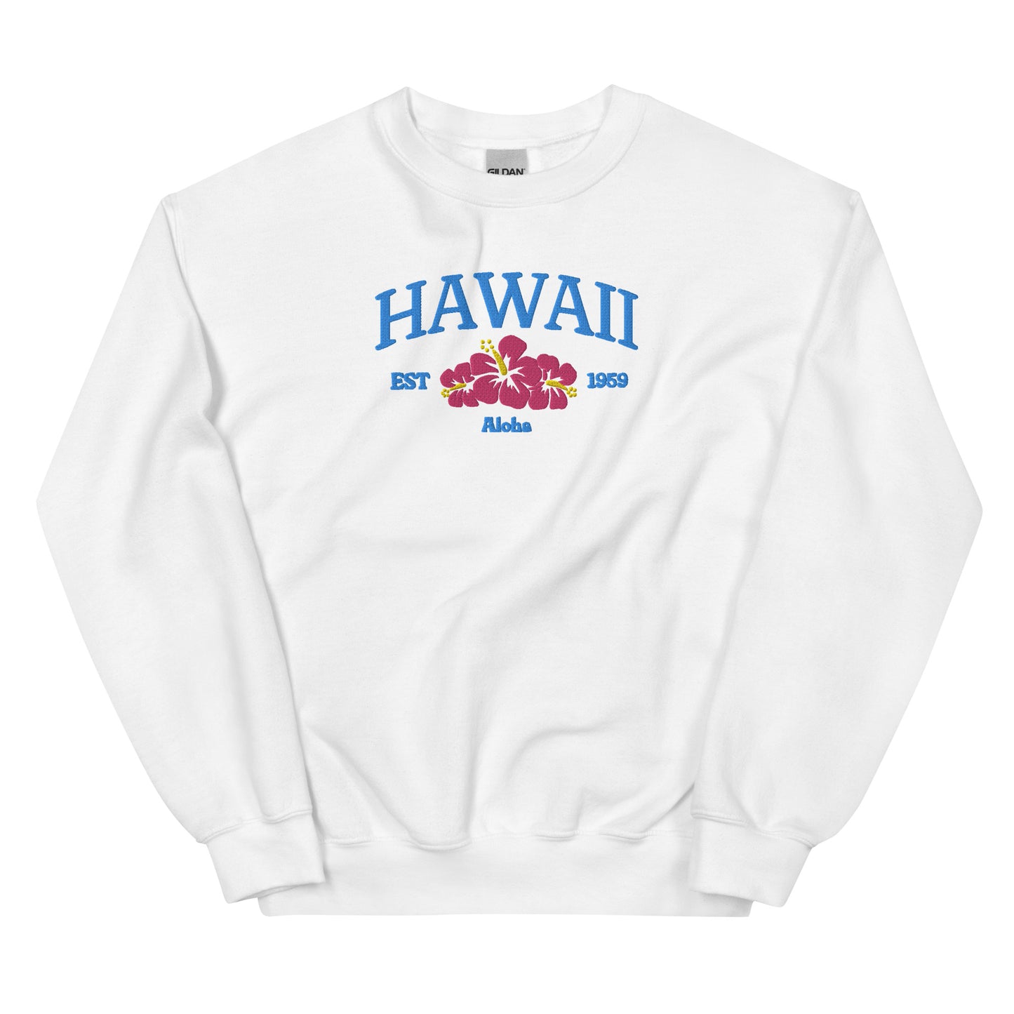 Hawaii Embroidered Sweatshirt in Blue/Pink