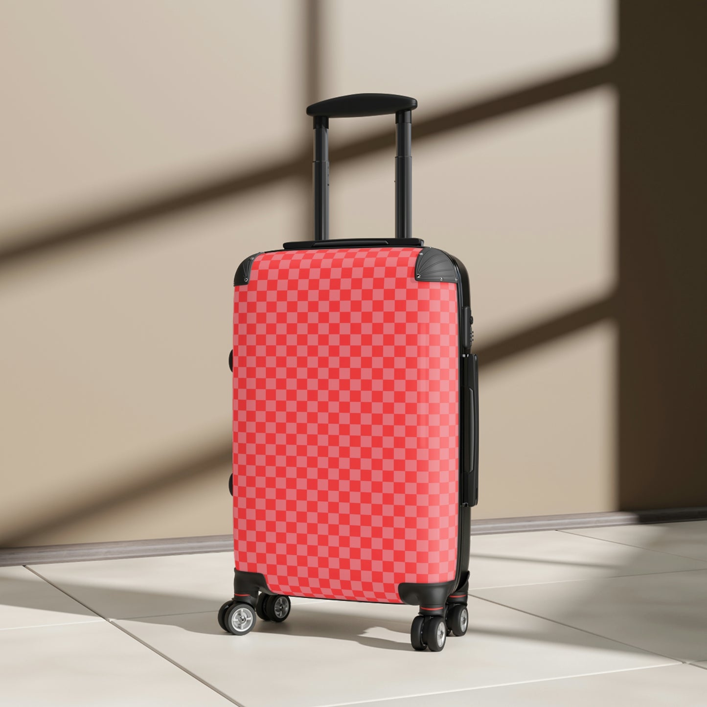 Red and Pink Check Print Suitcases