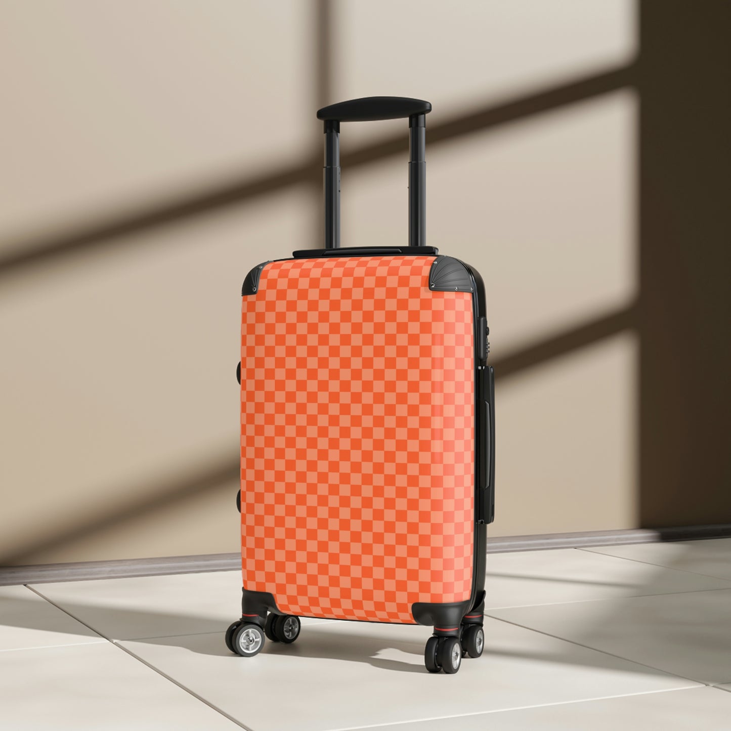 Orange Check Print Suitcase