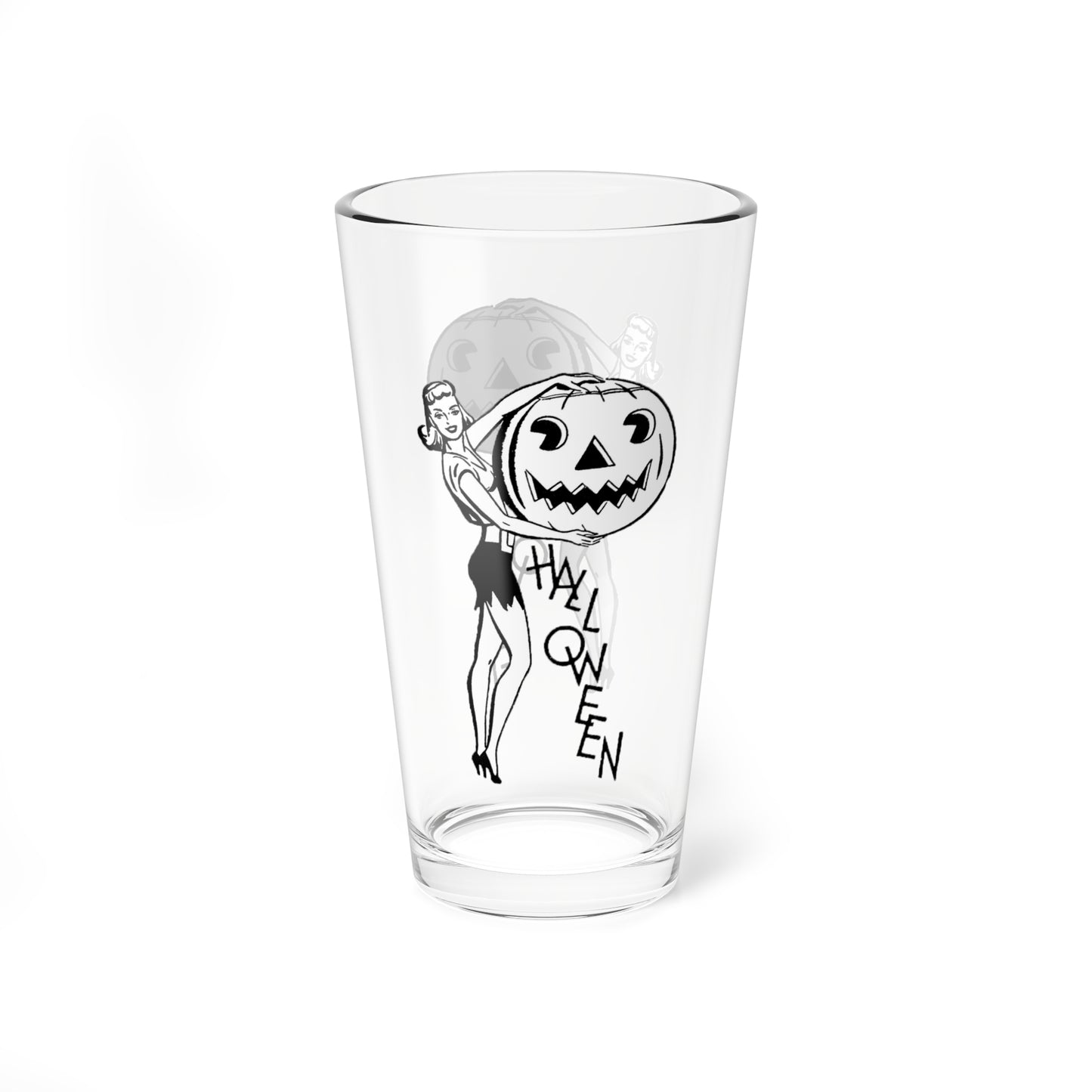 Retro Lady with Pumpkin Halloween Drinking Glass