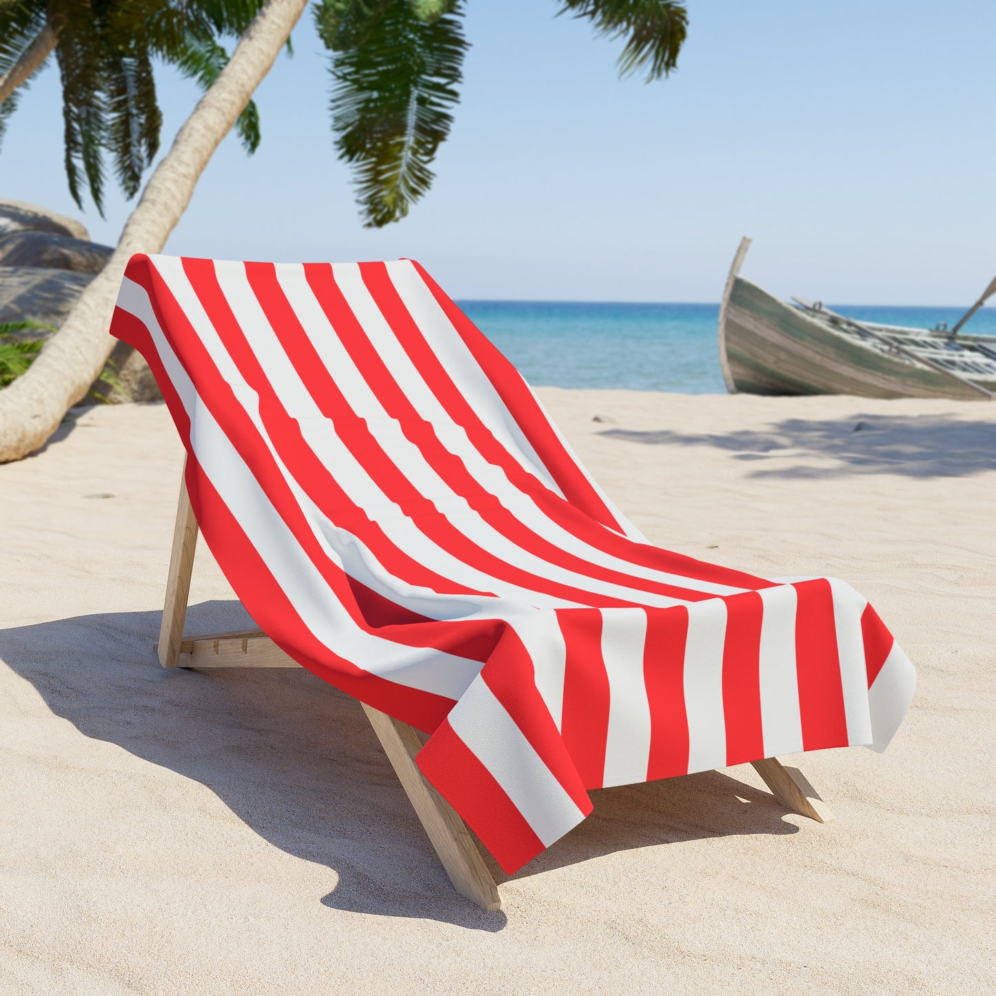 Red and White Striped Beach Towel