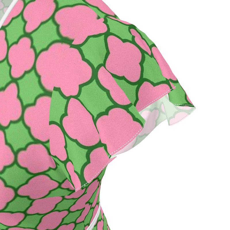 Pink and Green Quatrefoil Pattern Dress