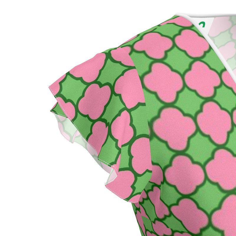 Pink and Green Quatrefoil Pattern Dress