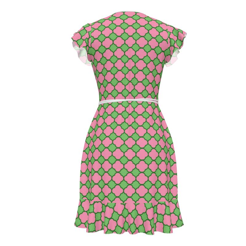 Pink and Green Quatrefoil Pattern Dress
