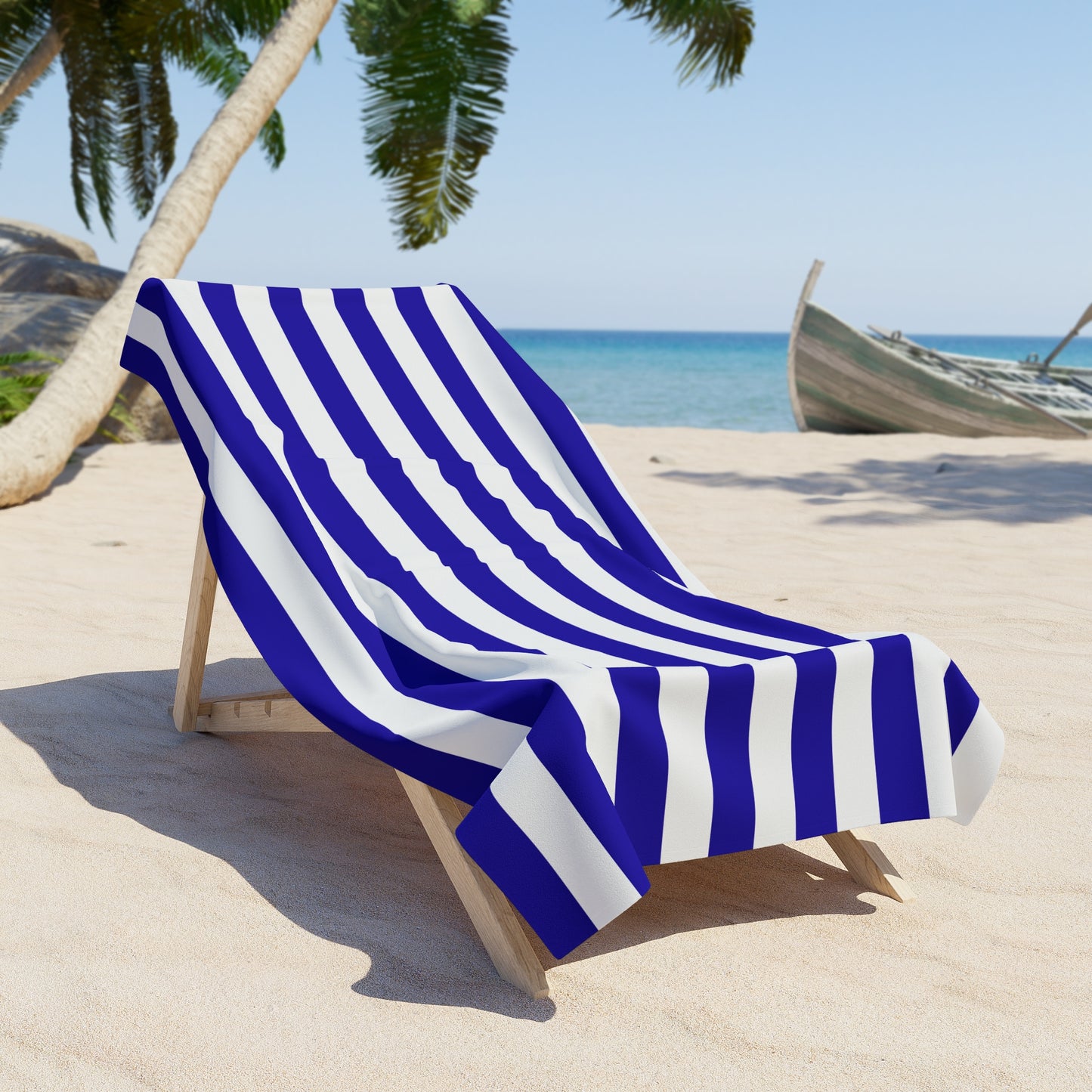 Navy and White Striped Beach Towel