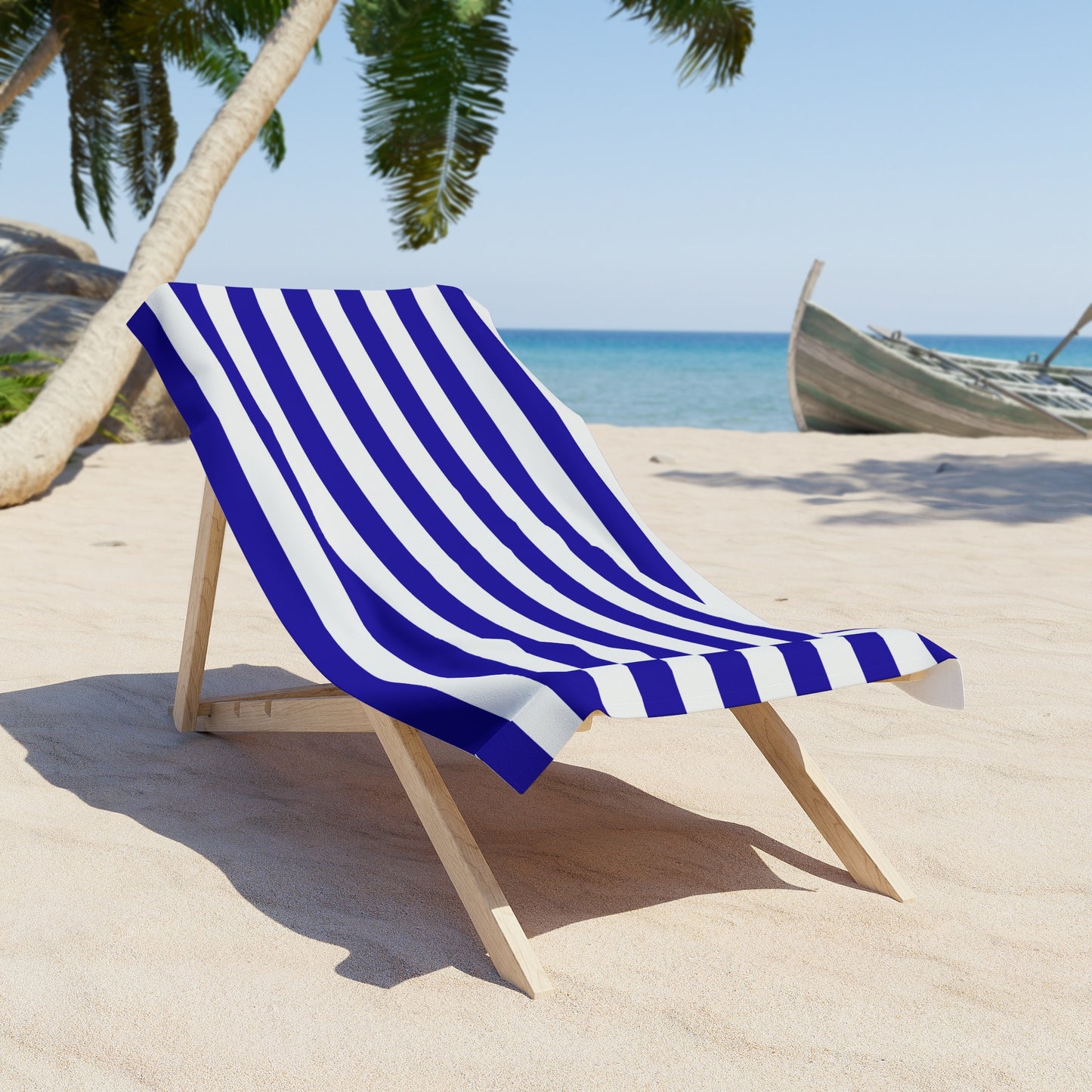 Navy and White Striped Beach Towel