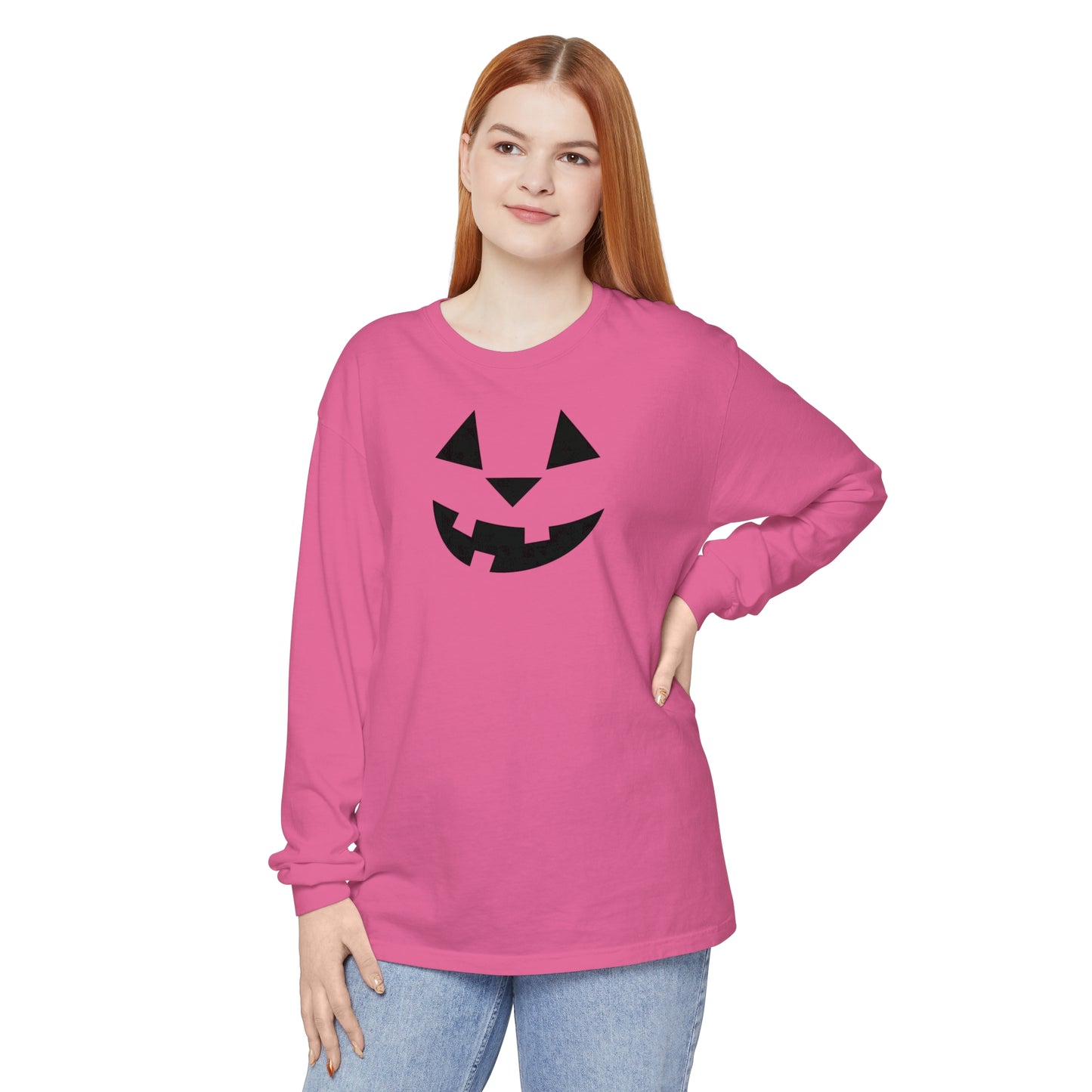 Smiling Jack O'Lantern Long Sleeve Comfort Colors Shirt