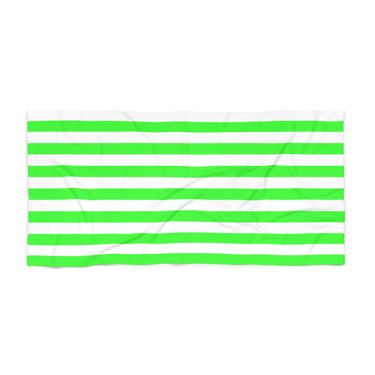 Lime Green and White Striped Beach Towel