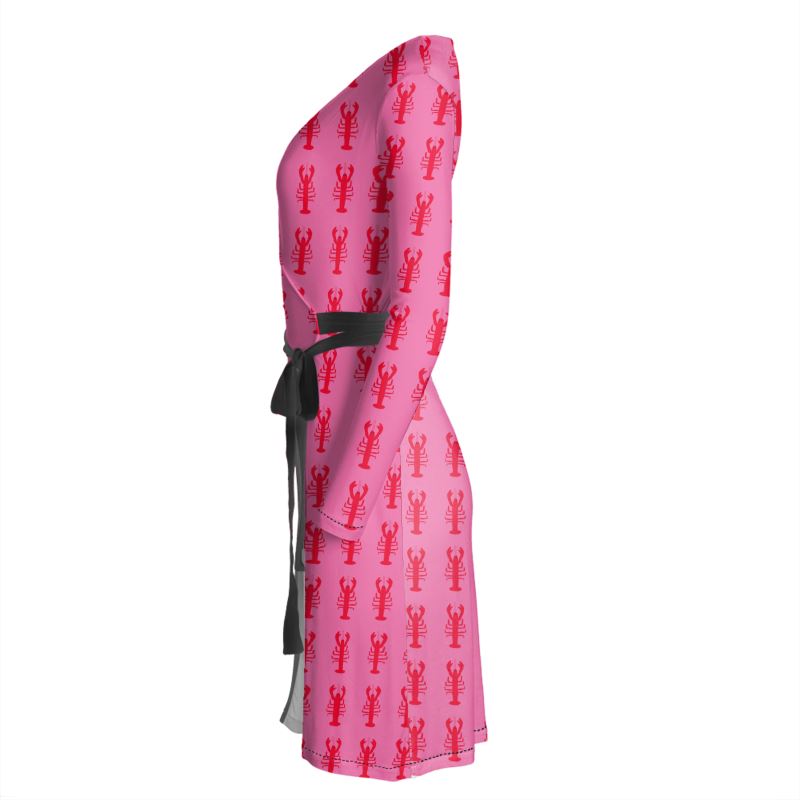 Lobster Print Wrap Dress in Pink