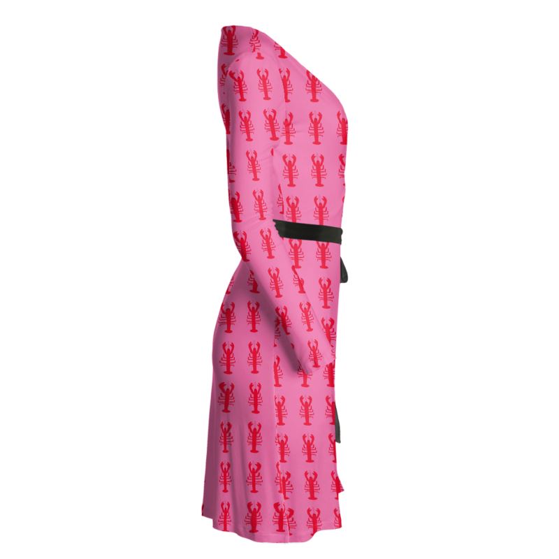 Lobster Print Wrap Dress in Pink